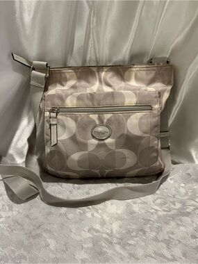 Coach Beige & Taupe Signature Crossbody Bag F20043